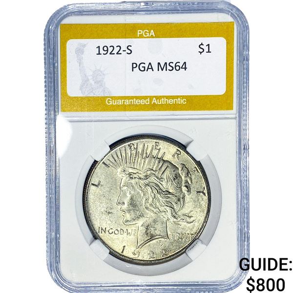 1922-S Silver Peace Dollar PGA MS64