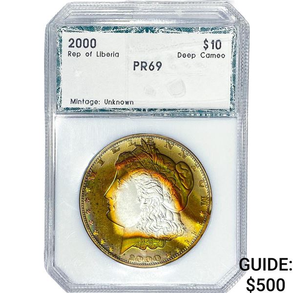2000 Liberia 1oz Silver 10 Dollars PCI PR69
