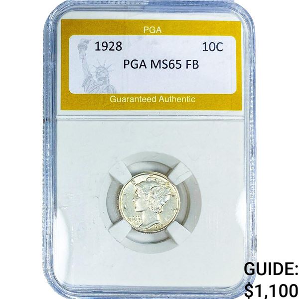1928 Mercury Silver Dime PGA MS65 FB