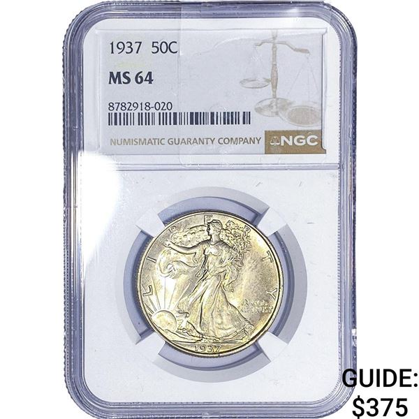1937 Walking Liberty Half Dollar NGC MS64