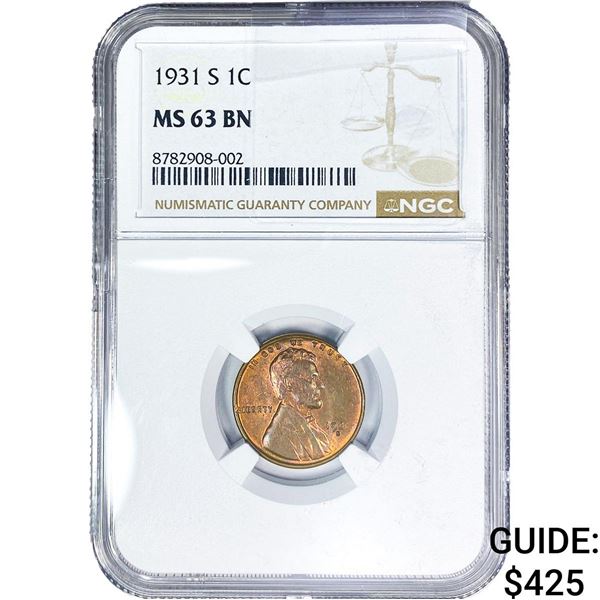 1931-S Wheat Cent NGC MS63 BN