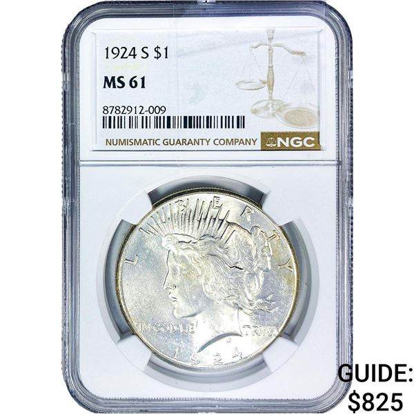 1924-S Silver Peace Dollar NGC MS61
