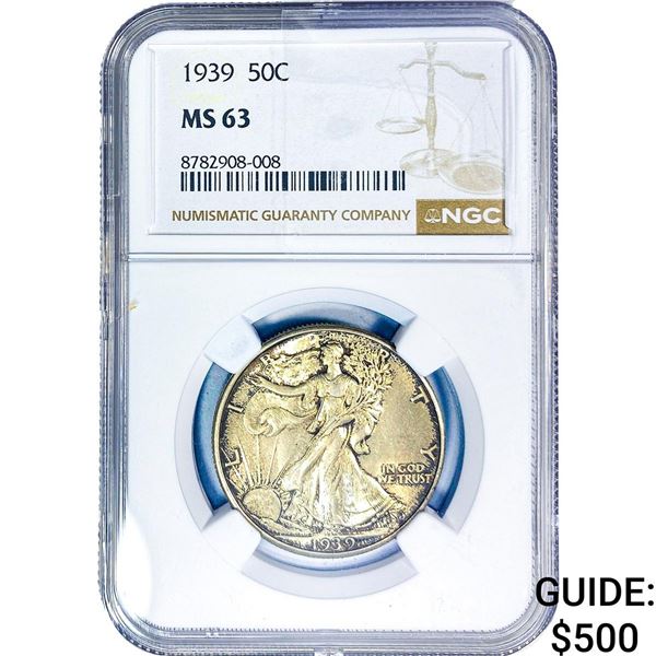 1939 Walking Liberty Half Dollar NGC MS63