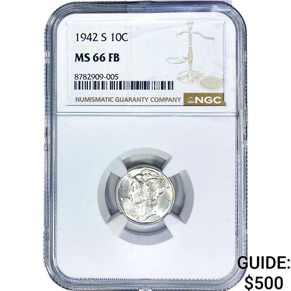 1942-S Mercury Silver Dime NGC MS66 FB