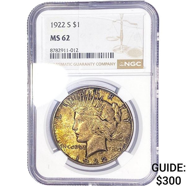 1922-S Silver Peace Dollar NGC MS62