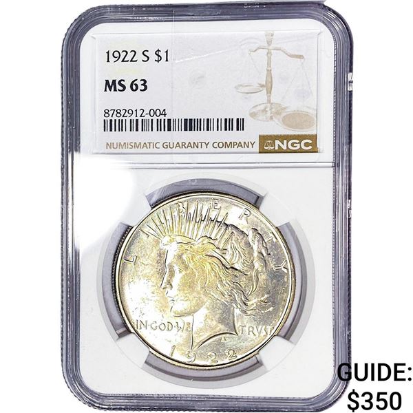 1922-S Silver Peace Dollar NGC MS63