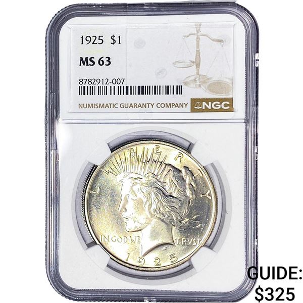 1925 Silver Peace Dollar NGC MS63