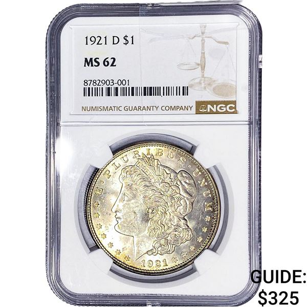 1921-D Morgan Silver Dollar NGC MS62