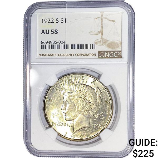 1922-S Silver Peace Dollar NGC AU58