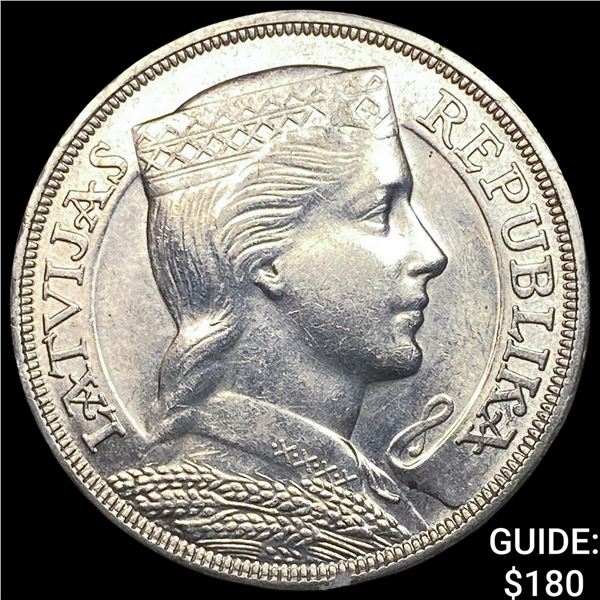 1931 Latvia Silver 5 Lati KM 9