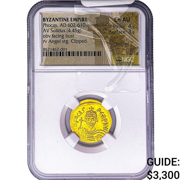 Byzantine Phocas 602-610 AD Gold Solidus Ch AU