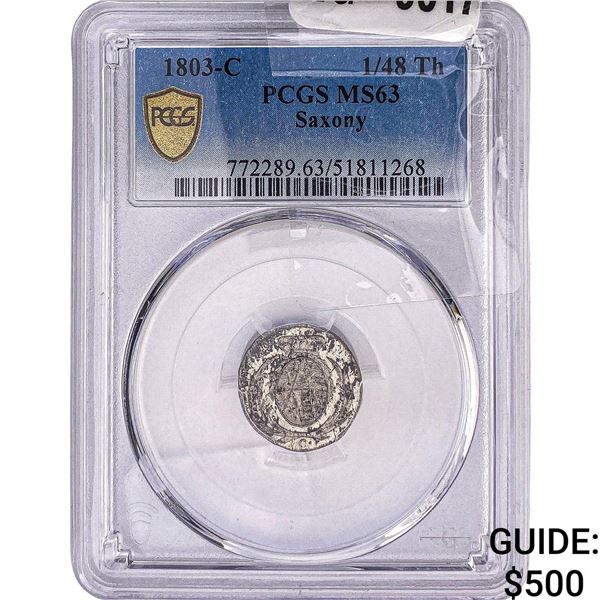 1803-C Saxony Silver 1/48th Thaler PCGS MS63