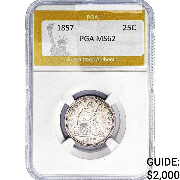 1857 Seated Liberty Quarter PGA MS62