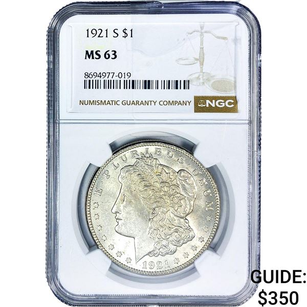1921-S Morgan Silver Dollar NGC MS63