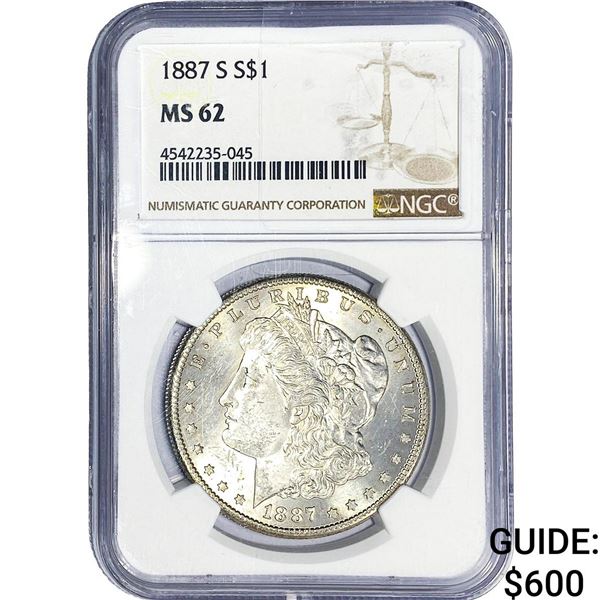 1887-S Morgan Silver Dollar NGC MS62