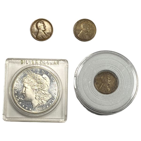 [4 Coins] 1880-1909 Wheat 1C & Morgan $1
