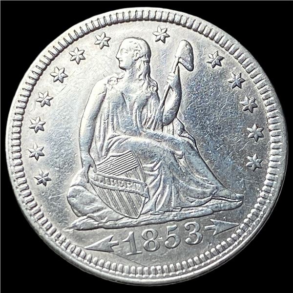 1853 Arrows/Rays Seated Liberty Silver  Quarter CLOSELY UNCIRCULATED
