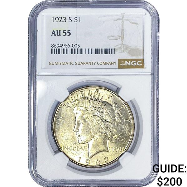 1923-S Silver Peace Dollar NGC AU55