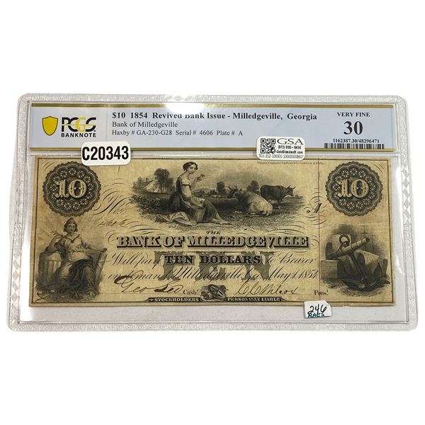 1854 $10 Bank of Milledgeville PCGS VF30