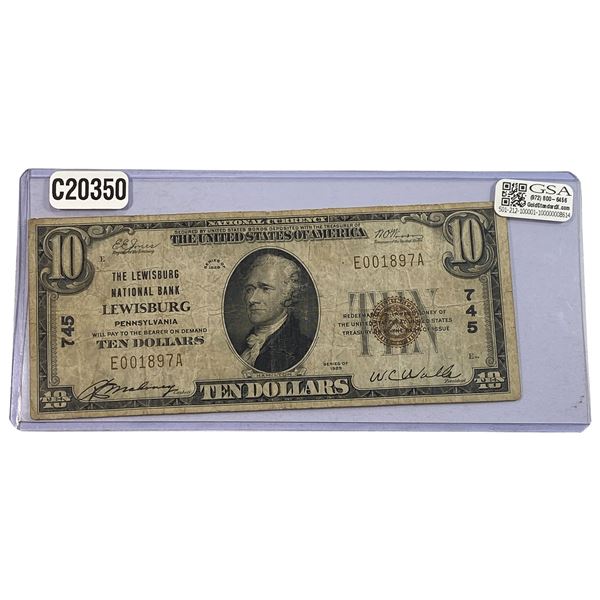 1929 $10 National Bank of Lewisburg
