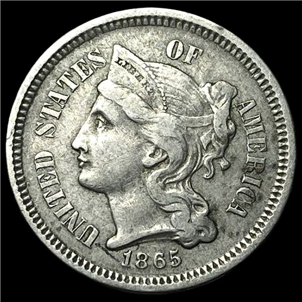 1865 Nickel Three-Cent Piece NEARLY  UNCIRCULATED