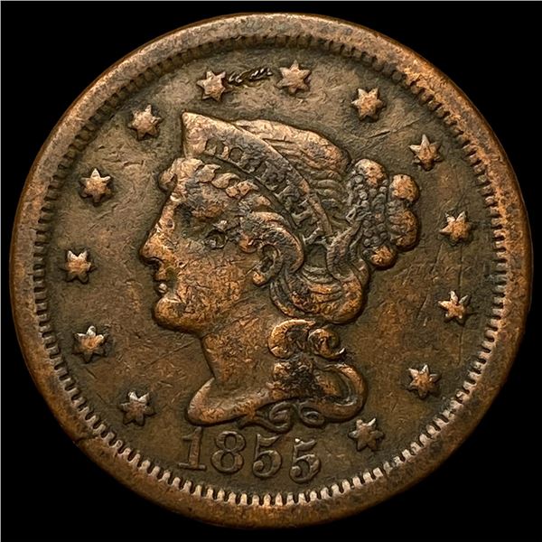 1855 Braided Hair Large Cent LIGHTLY  CIRCULATED