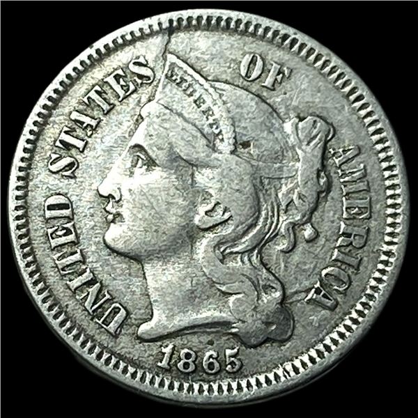 1865 Nickel Three-Cent Piece NEARLY  UNCIRCULATED