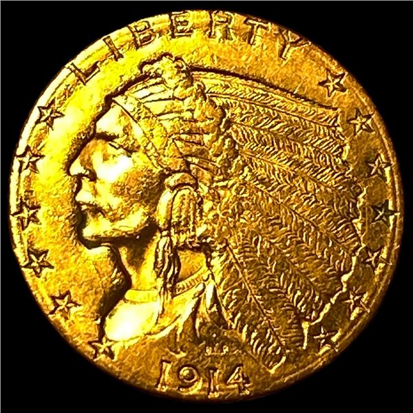 1914-D Indian Head $2.5 Gold Quarter Eagle CLOSELY UNCIRCULATED