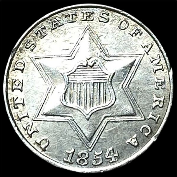 1854 Silver Three-Cent Piece CLOSELY  UNCIRCULATED