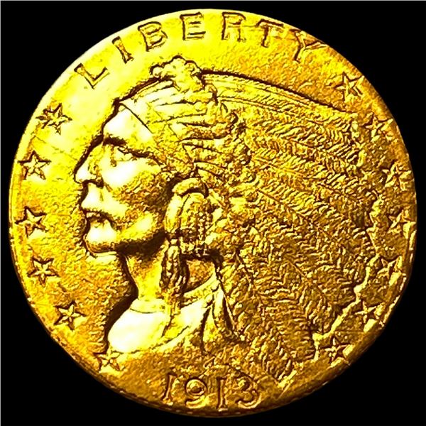 1913 Indian Head Gold $2.5 Quarter Eagle  CHOICE AU