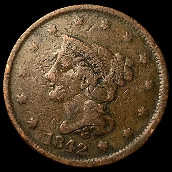 1842 Braided Hair Large Cent LIGHTLY  CIRCULATED
