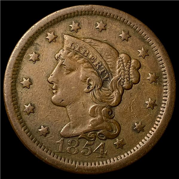 1854 Braided Hair Large Cent NEARLY  UNCIRCULATED