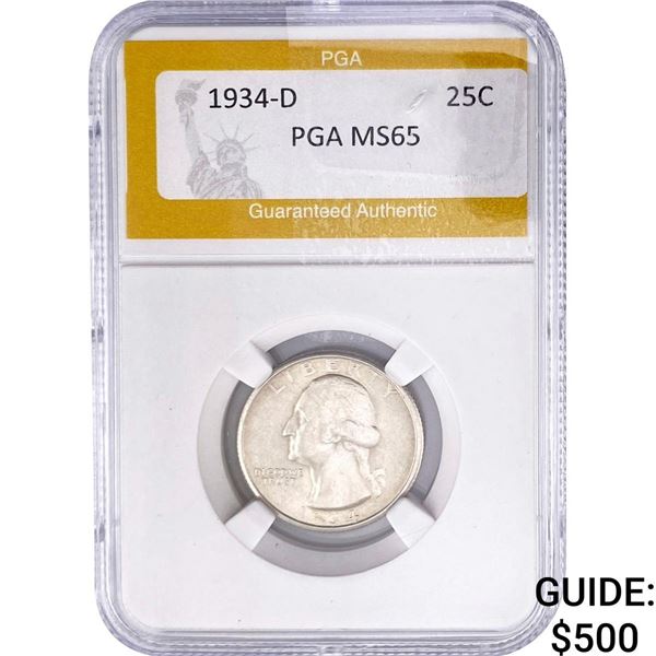 1934-D Washington Silver Quarter PGA MS65