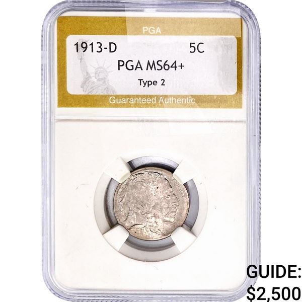 1913-D Buffalo Nickel PGA MS64+ Type 2