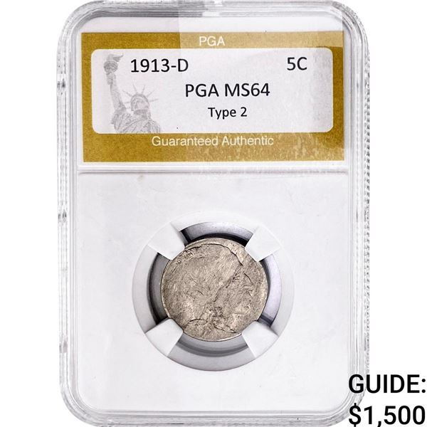1913-D Buffalo Nickel PGA MS64 TY 2