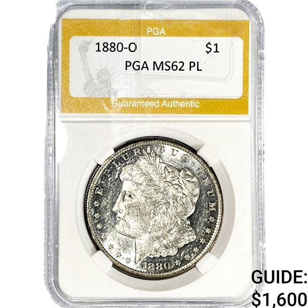 1880-O Morgan Silver Dollar PGA MS62 PL