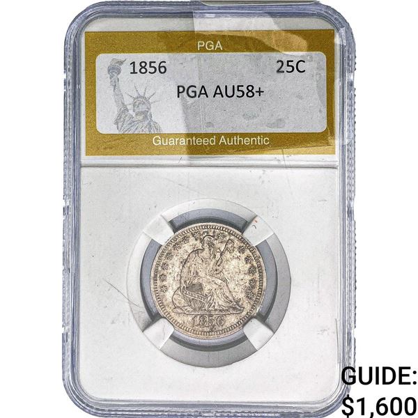 1856 Seated Liberty Quarter PGA AU58+
