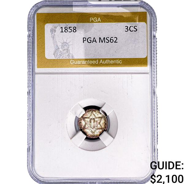 1858 Silver Three Cent PGA MS62