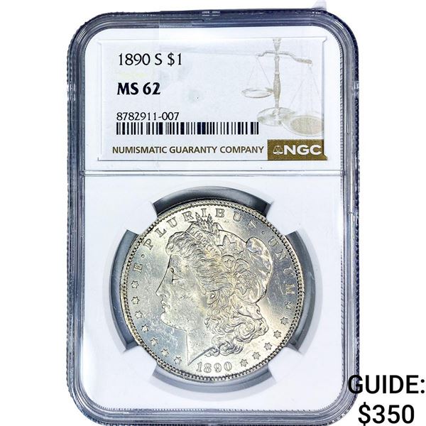 1890-S Morgan Silver Dollar NGC MS62