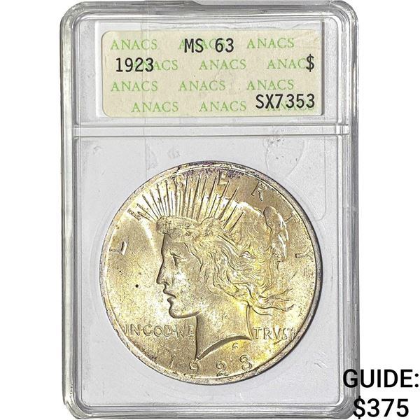 1923 Silver Peace Dollar ANACS MS63