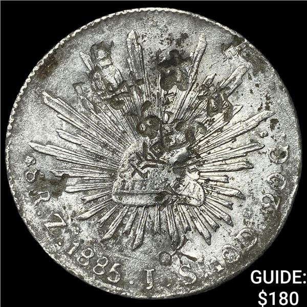 1885 Mexico Silver 1 Peso Punch Marked NEARLY UNCIRCULATED