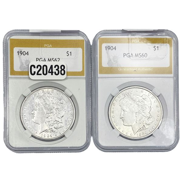 [2 Coins] 1904 Morgan Silver Dollar PGA MS60-62