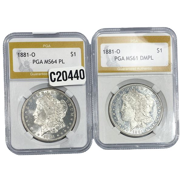 [2 Coins] 1881-O Morgan Silver Dollar PGA MS61-64