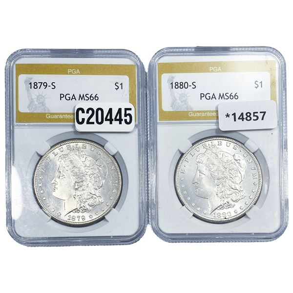 [2 Coins] 1879-1880 Morgan Silver Dollar PGA MS66