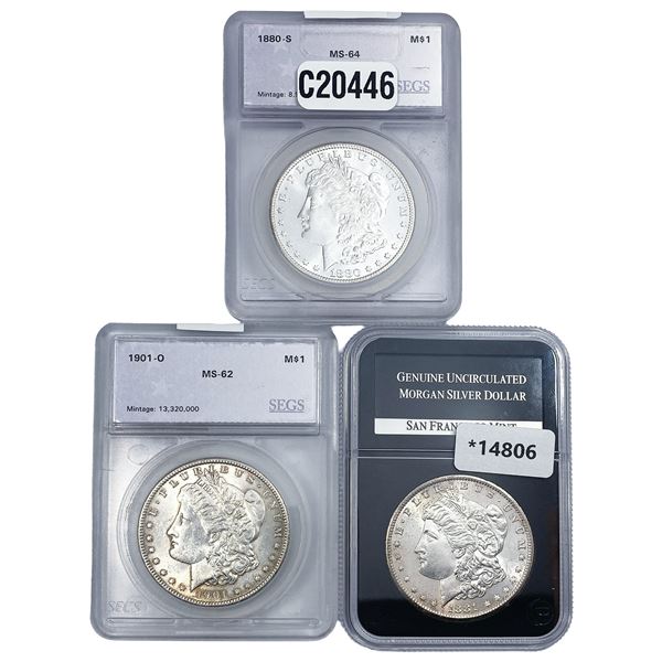 [3 Coins] 1880-1901 Morgan Silver Dollar SEGS MS62-64