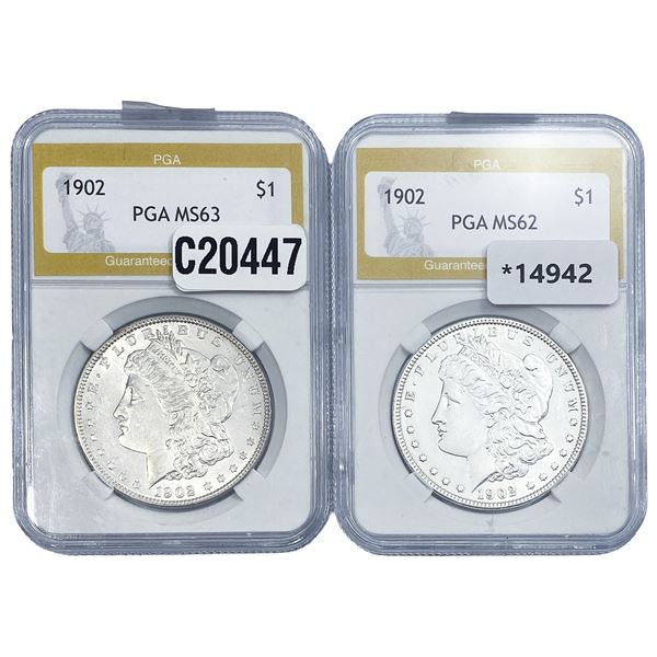 [2 Coins] 1902 Morgan Silver Dollar PGA MS62-63