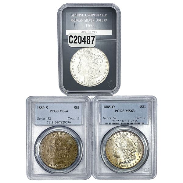 [3 Coins] 1880-1899 Morgan Silver Dollar PCGS MS63-64