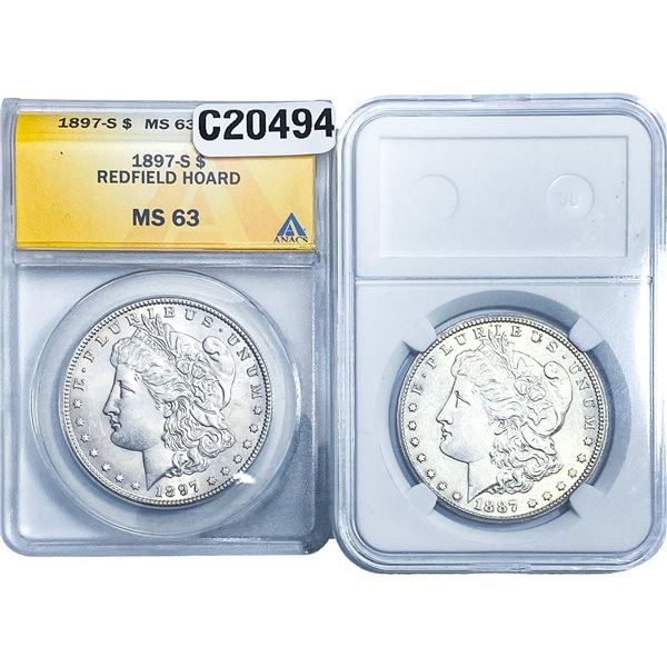 [2 Coins] 1887-1897 Morgan Silver Dollar ANACS MS63