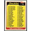 Image 1 : 1981 TOPPS NFL CHECKLIST