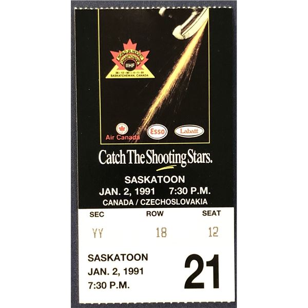 1991 WORLD JUNIOR HOCKEY CHAMPIONSHIPS TICKET - CANADA vs CZECHOSLAVAKIA